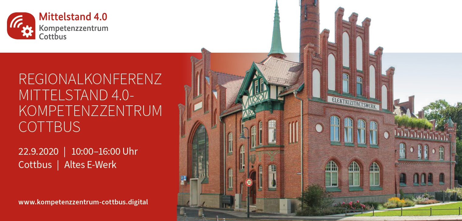 Flyer Regionalkonferenz Mittelstand 4.0 Kompetenzzentrum Cottbus mit E-Werk